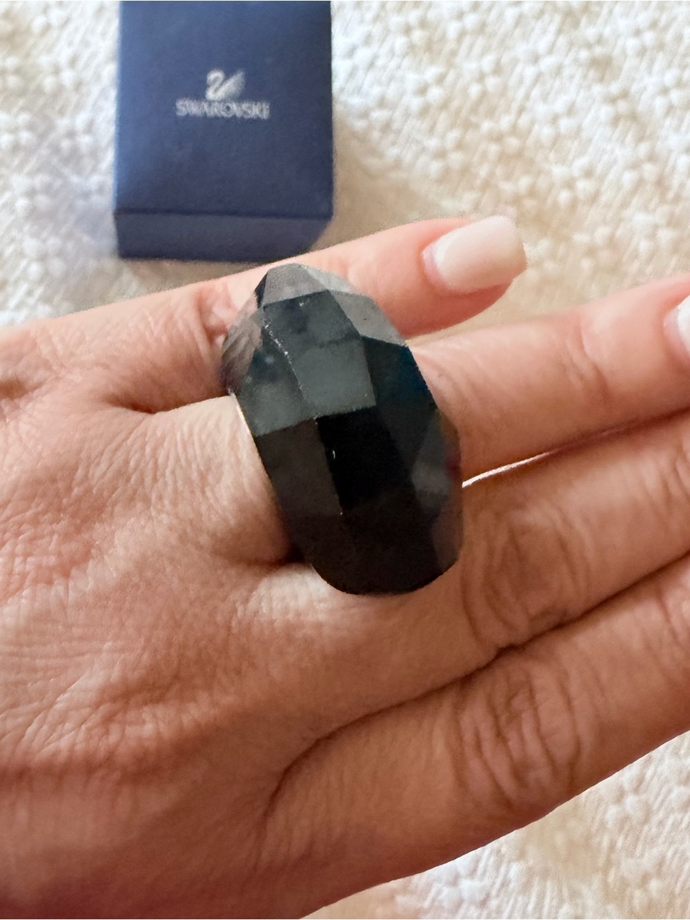 Swarovski Faceted Dark Gray Crystal Statement Ring
